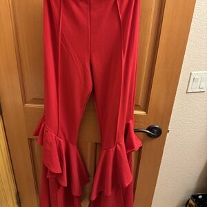 Chic Red Ruffled Women's Jumpsuit